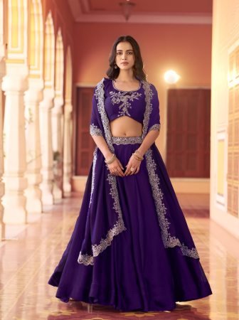 Designer Purple Rangoli Silk Embroidered Lehenga Choli