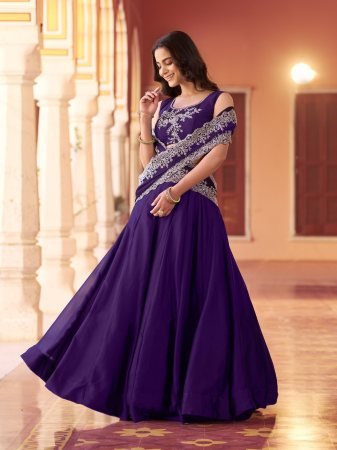 Designer Purple Rangoli Silk Embroidered Lehenga Choli