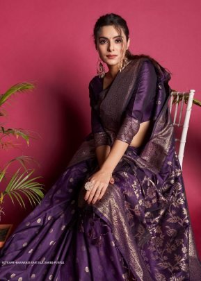 Designer Purple Zari Weaving Border Work Banarasi Silk Saree
