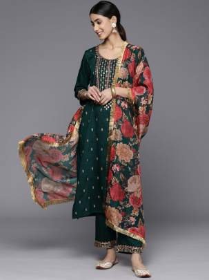 Designer Rayon Green Readymade Suit 
