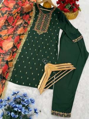 Designer Rayon Green Readymade Suit