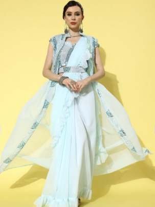 Designer Ready To Wear Sequence Work Ruffle Saree