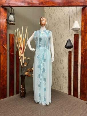 Designer Ready To Wear Sequence Work Ruffle Saree