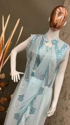 Designer Ready To Wear Sequence Work Ruffle Saree