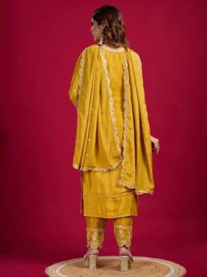 Designer Real Mirror And Khatli Work Chinon Silk Kurtis Set