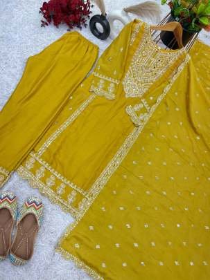 Designer Real Mirror And Khatli Work Chinon Silk Kurtis Set