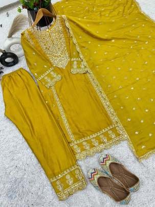 Designer Real Mirror And Khatli Work Chinon Silk Kurtis Set