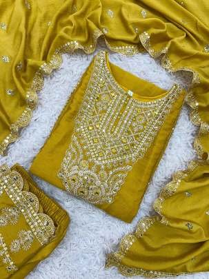 Designer Real Mirror And Khatli Work Chinon Silk Kurtis Set