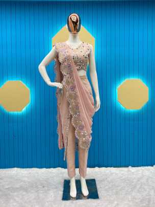 Designer Real Mirror Embroidered Ready to Wear Indo Western Dress