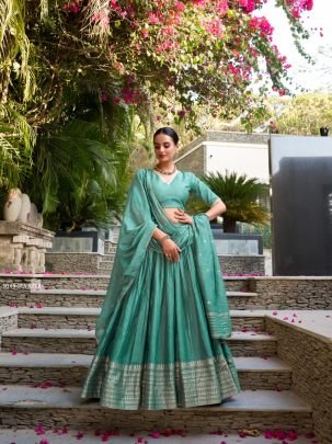 Designer Sea Green Ethnic Lehenga Choli Set with Traditional Zari Work