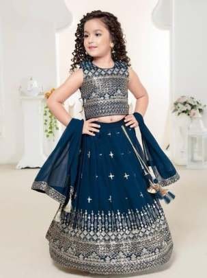 Designer Sequence Embroidery Work Blooming Georgette Kids Girls Lehenga Choli