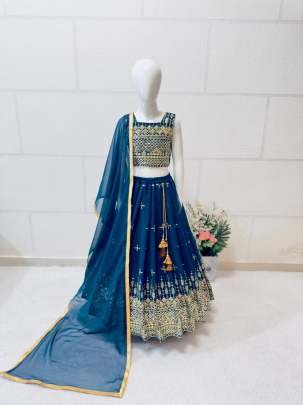 Designer Sequence Embroidery Work Blooming Georgette Kids Girls Lehenga Choli