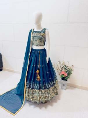 Designer Sequence Embroidery Work Blooming Georgette Kids Girls Lehenga Choli