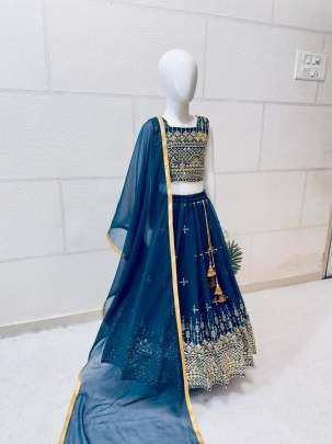 Designer Sequence Embroidery Work Blooming Georgette Kids Girls Lehenga Choli