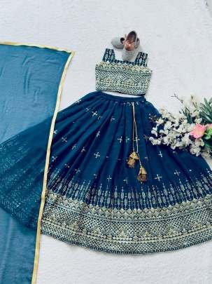 Designer Sequence Embroidery Work Blooming Georgette Kids Girls Lehenga Choli