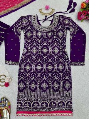 Designer Sequence With Dori Work Foux Georgette Sharara Suits