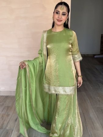 Designer Sequence Work Fancy Top Palazzo Dupatta Set