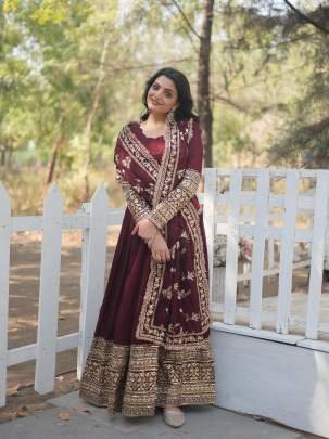 Designer Sequins Embroidered Work Gown With Dupatta