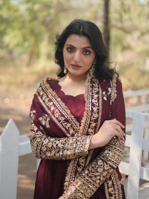 Designer Sequins Embroidered Work Gown With Dupatta