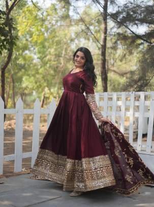 Designer Sequins Embroidered Work Gown With Dupatta