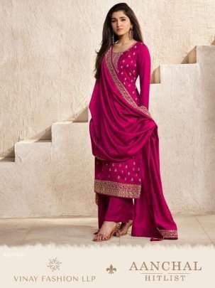 Designer Silk Georgette Embroidery Aanchal Catalog Semi Stitch Suit