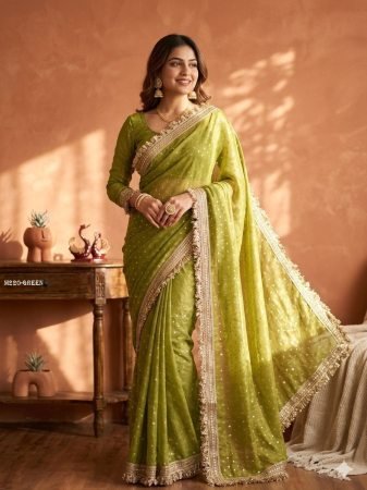 Designer Silk Green Saree With Jacquard Butti