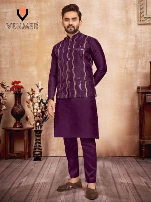 Designer Silk Wine Kurta And Pyjama With Koti