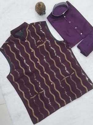 Designer Silk Wine Kurta And Pyjama With Koti