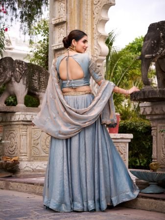 Designer Sky Blue Lehenga Choli With Unstitch Blouse