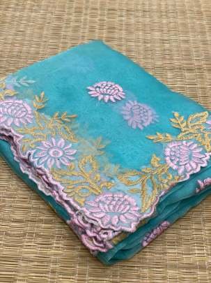 Designer Sky Blue Organza Saree
