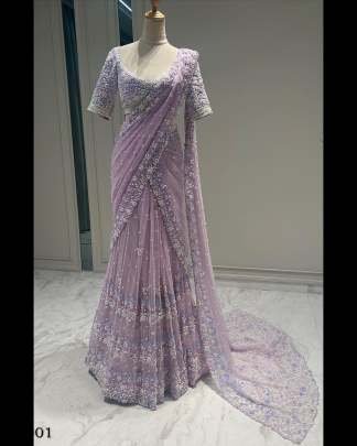 Designer soft net Thread sequence work partywear saree