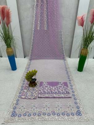 Designer soft net Thread sequence work partywear saree