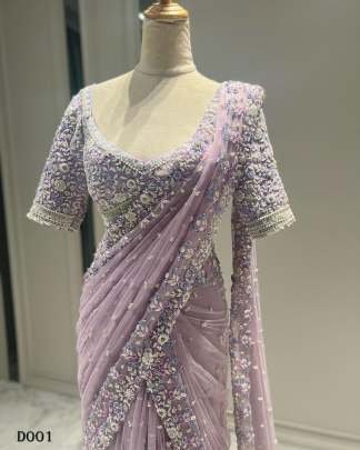 Designer soft net Thread sequence work partywear saree