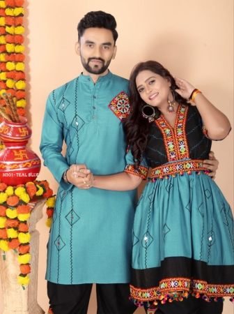 Designer Teal Blue Navratri Couple Combo Set