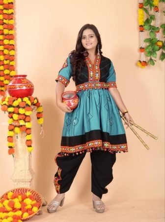 Designer Teal Blue Navratri Couple Combo Set