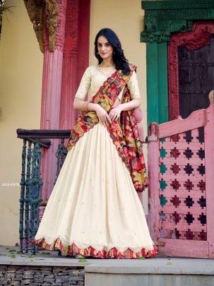 Designer Vichitra Silk Lehenga for Women with Foil Work Dupatta