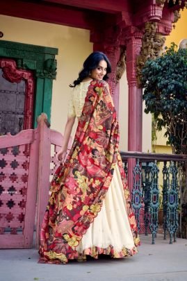 Designer Vichitra Silk Lehenga for Women with Foil Work Dupatta