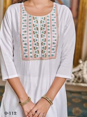 Designer Viscose Chanderi White Kurti Pant Set