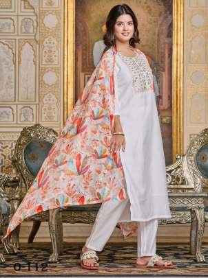 Designer Viscose Chanderi White Kurti Pant Set