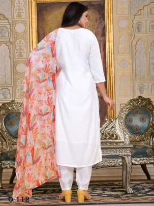 Designer Viscose Chanderi White Kurti Pant Set