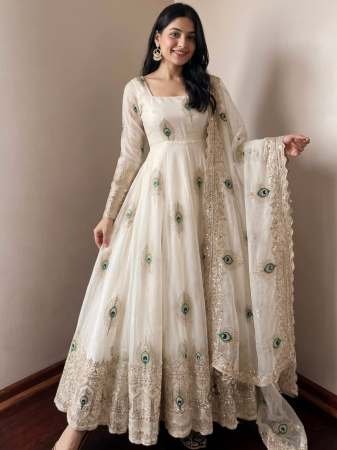 Designer White  Colour Anarkali Suit