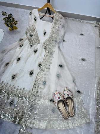 Designer White  Colour Anarkali Suit