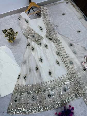 Designer White  Colour Anarkali Suit