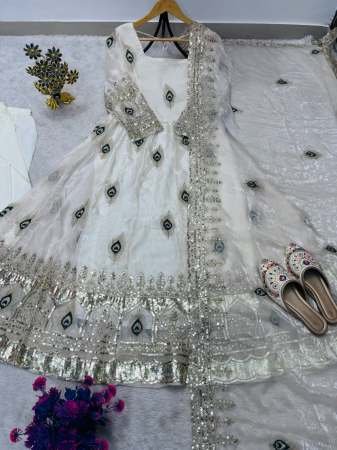Designer White  Colour Anarkali Suit