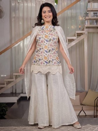 Designer White Embroidered Sharara Suit 