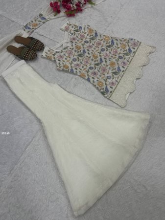 Designer White Embroidered Sharara Suit