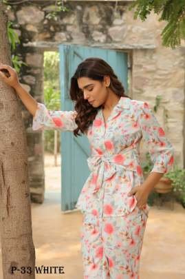 Designer White Flower Printed Co Ord Set