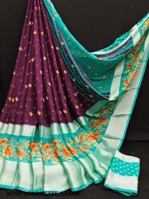 Designer Wine Moss  Georgette Saree 