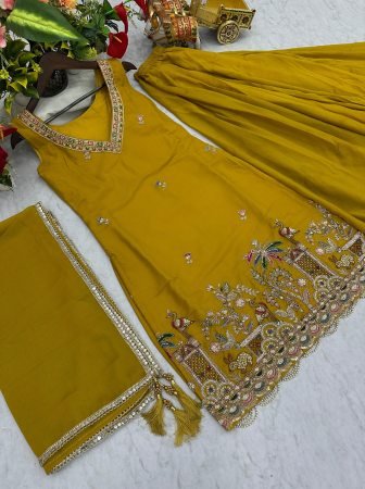 Designer  Yellow Georgette Palazzo Set With Thread Embroidery Work