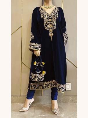 Desiner Blue Velvet Cord-Set With Beautiful Sequins Work